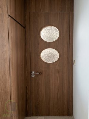 Cửa Gỗ MDF Melamine Giấu Khuôn Ô Kính Tròn